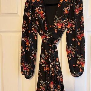Floral Wrap Dress with Long Sleeves